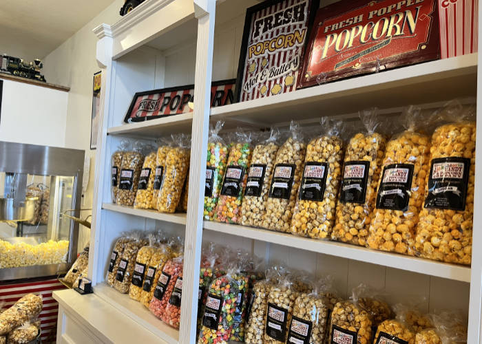Rows of various Bagged Popcorn and kettlecorn