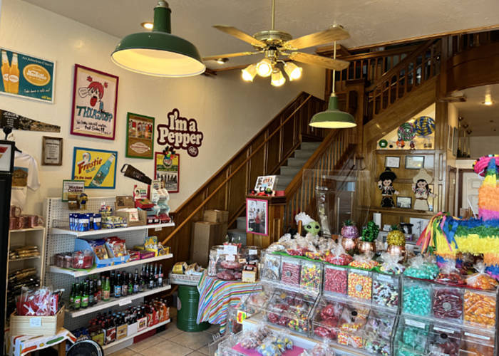 a view from inside the Candy Store